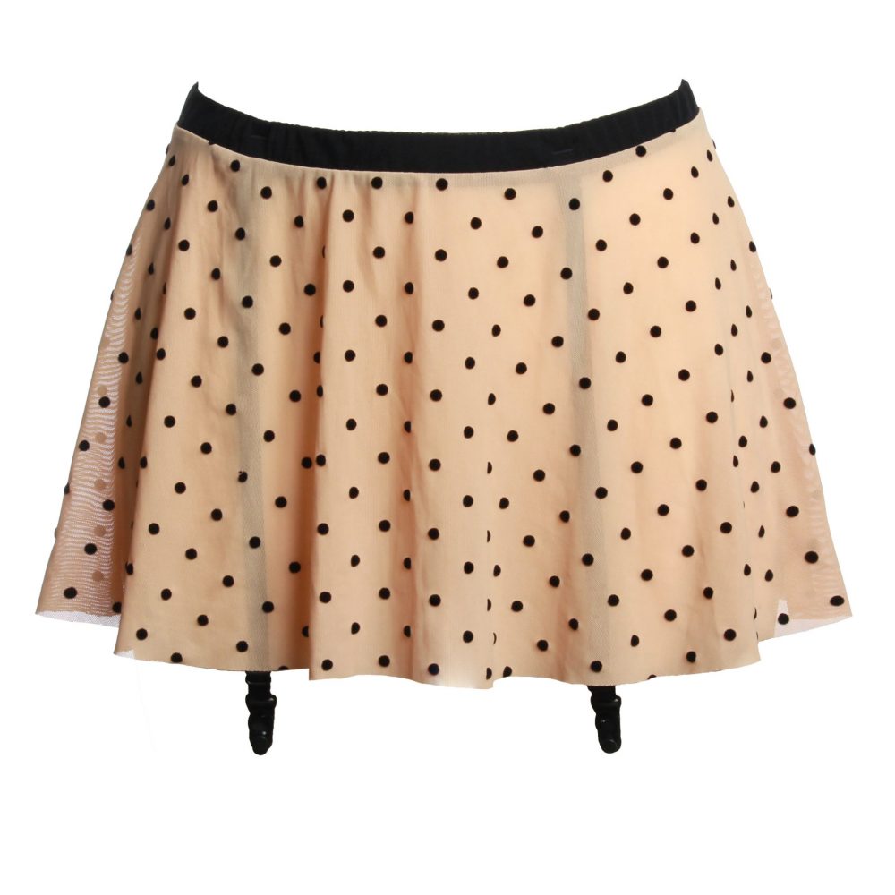 Nude Mesh Skirt Garter Belt With Black Velvet Polka Dots Flashyouandme