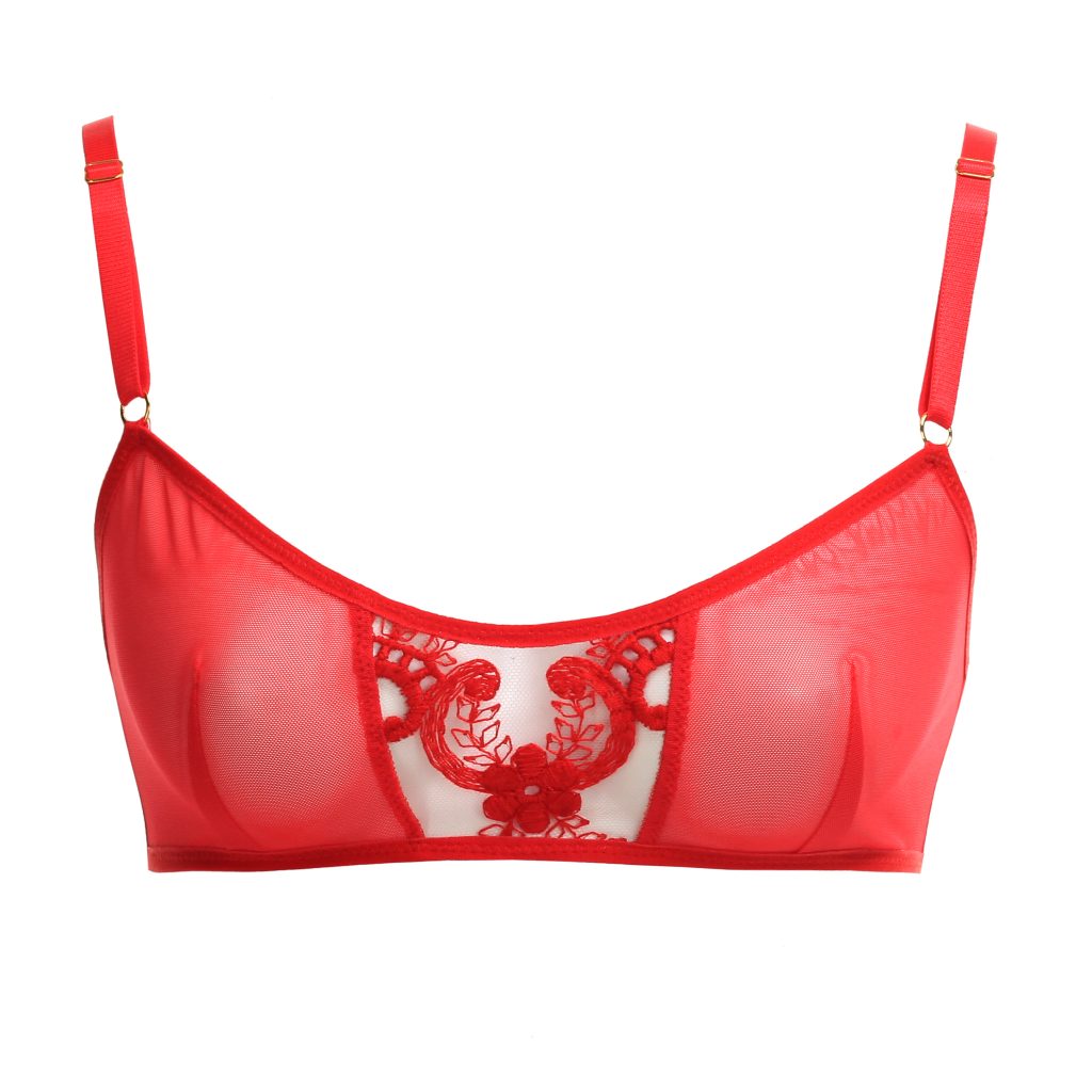 Red Mesh Bralette With Lace And Golden Details Flash You And Me Lingerie