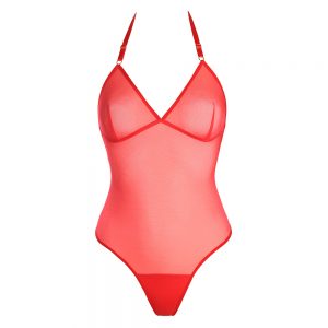 Red Mesh Thong Bodysuit Flash You And Me Lingerie