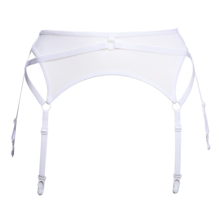 White Mesh Six Strap Bondage Garter Belt