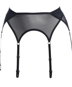 Black Mesh Six Strap Garter Belt With Layering On the Sides