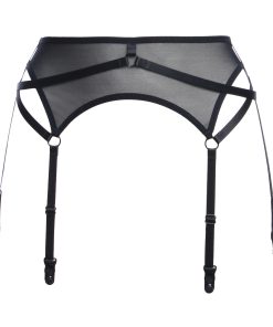 Black Mesh Six Strap Bondage Garter Belt