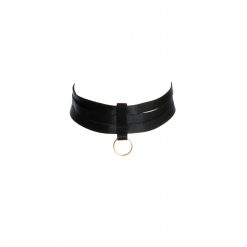 Black Choker Bondage Accessory with Golden Sliders and Ring