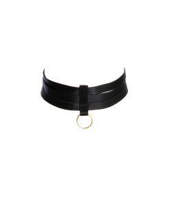 Black Choker Bondage Accessory with Golden Sliders and Ring