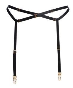 Bondage Garter Belt in Black with Gold Sliders