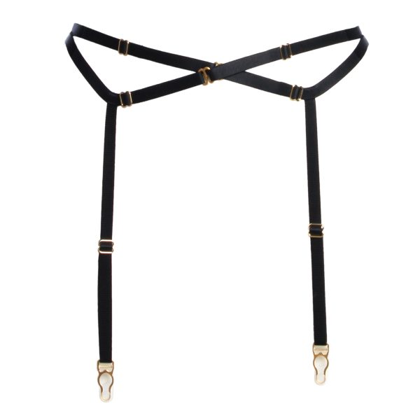 Bondage Garter Belt in Black with Gold Sliders