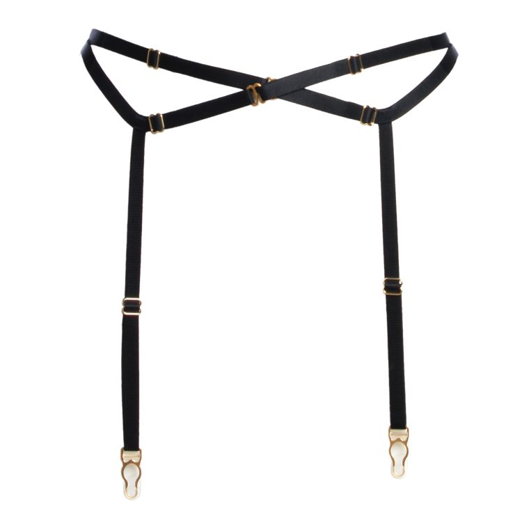 Bondage Garter Belt in Black with Gold Sliders