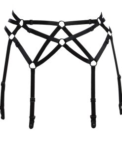 Six Strap Bondage Garter Belt in Black