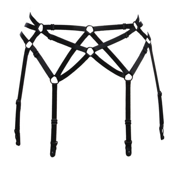 Six Strap Bondage Garter Belt in Black