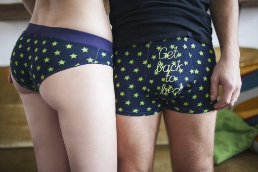 Couple photoshoot with flash you and me panties star pattern