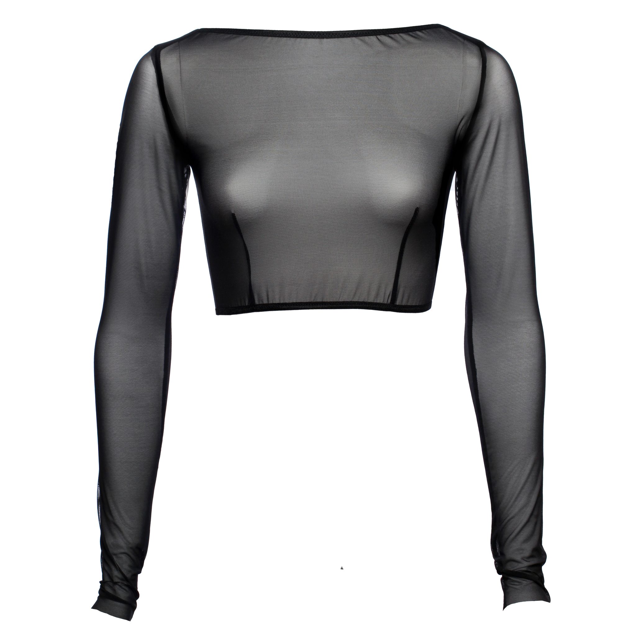 Black Mesh Crop Top with Long Sleeves by Flash you and me