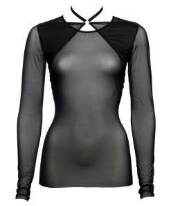 Black Mesh Choker Top With Long Sleeves