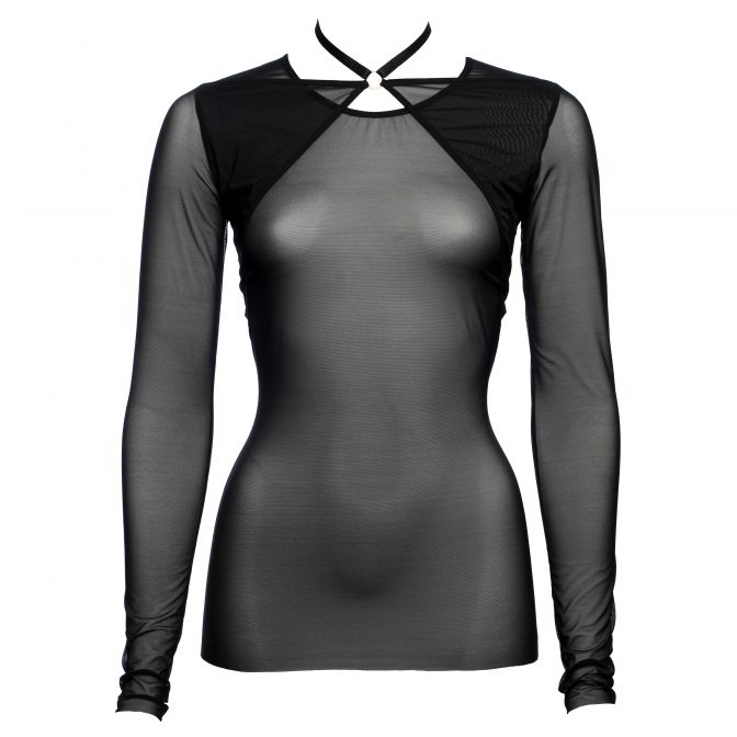 Black Mesh Choker Top With Long Sleeves by Flash You and Me