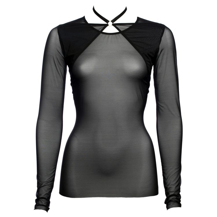 Black Mesh Choker Top With Long Sleeves