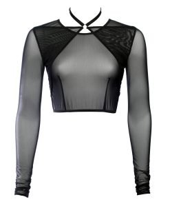 Black Mesh Choker Crop Top With Long Sleeves