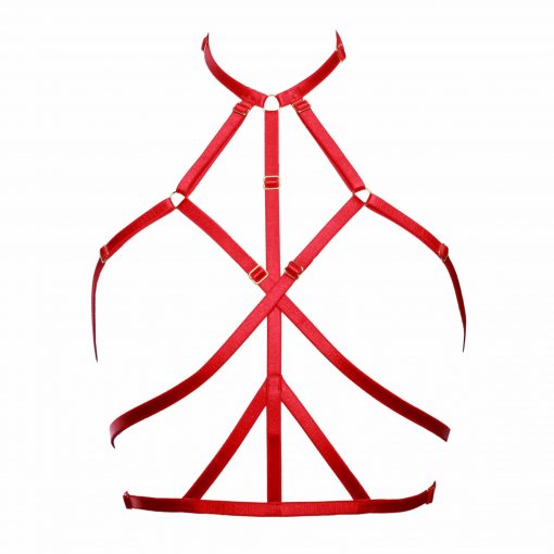 The Ruby Harness in Red with Golden Sliders