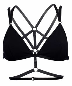 Black Jersey Triangle Bralette With Bondage Detailing On the Back