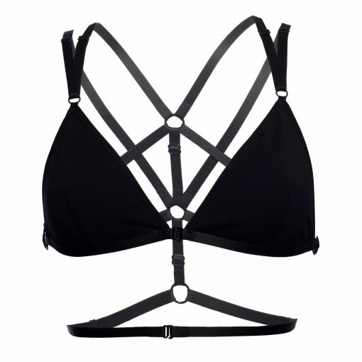 Black Jersey Triangle Bralette With Bondage Detailing On the Back