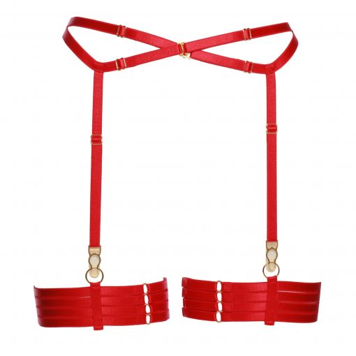 Set of Red Bondage Garter Belt With Four Strap Leg Garters