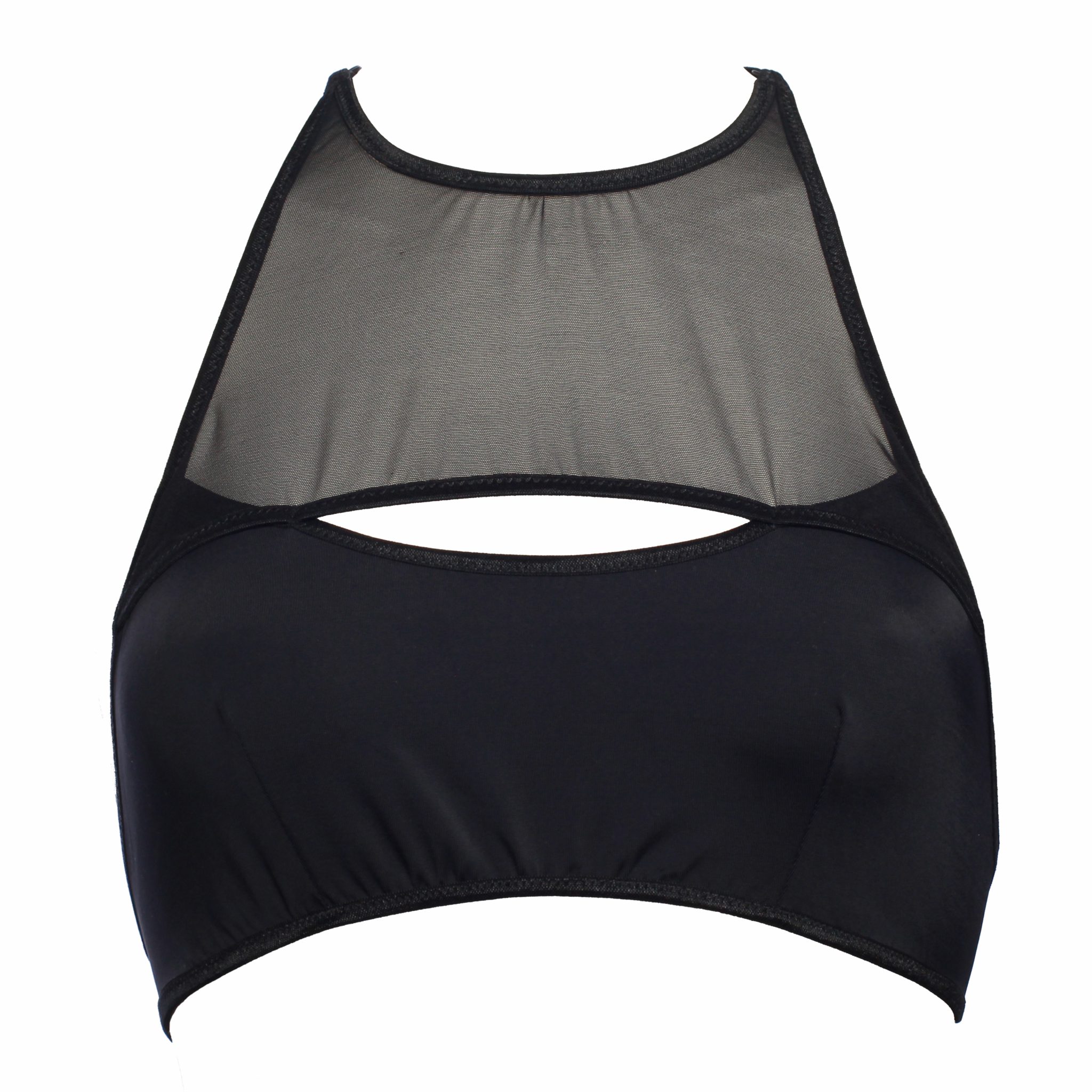 Black Swimwear Halter Tankini Top With Sheer Mesh Layering – flashyouandme