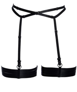 set of black bondage garter belt with black leg garters