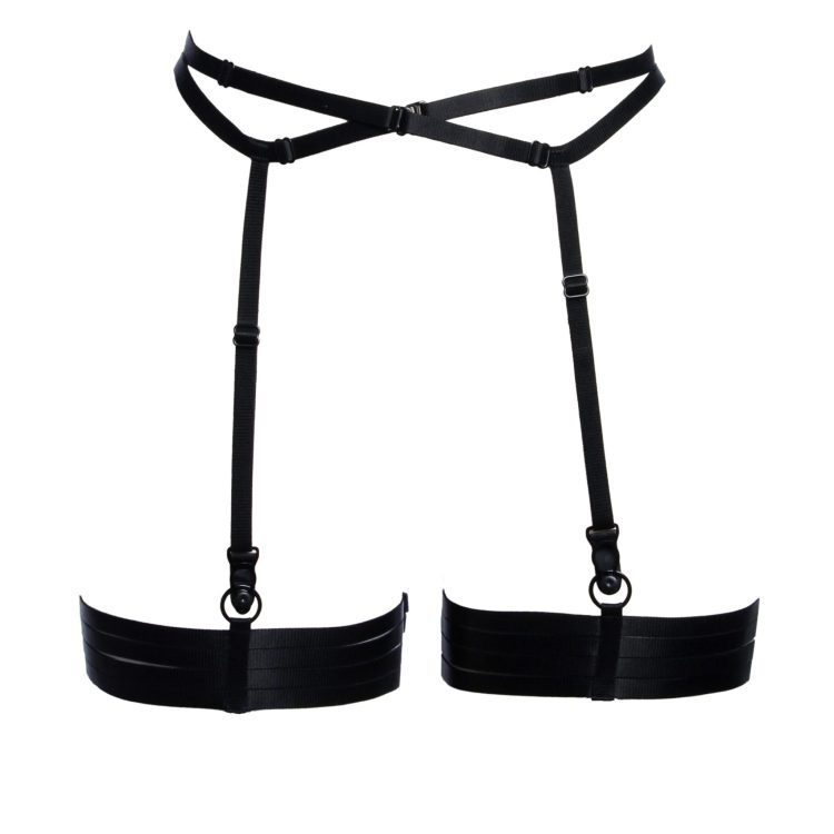 set of black bondage garter belt with black leg garters