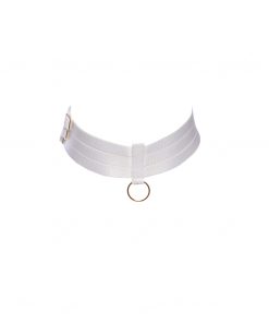 White Choker Bondage Accessory With Golden Sliders