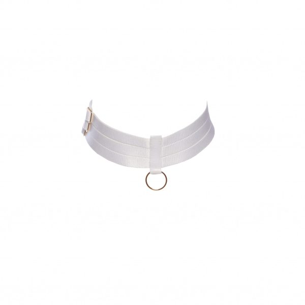 White Choker Bondage Accessory With Golden Sliders