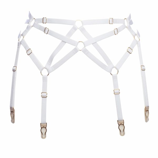 Six Strap Bondage Garter Belt in White