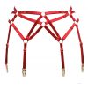 Six Strap Bondage Garter Belt in Red With Golden Sliders
