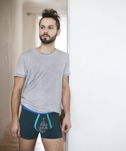 Gray striped boxer shorts men photography session