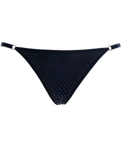 Black Mesh Triangle Panties With Silver Polka Dots