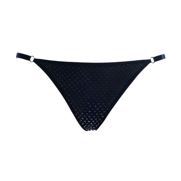 Black Mesh Triangle Panties With Silver Polka Dots