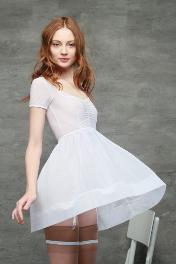 White Mesh Babydoll Dress