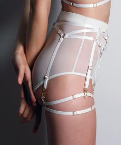 Six Strap Bondage Garter Belt in White