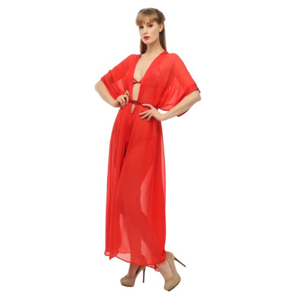 Red Chiffon Kimono by Flashyouandme