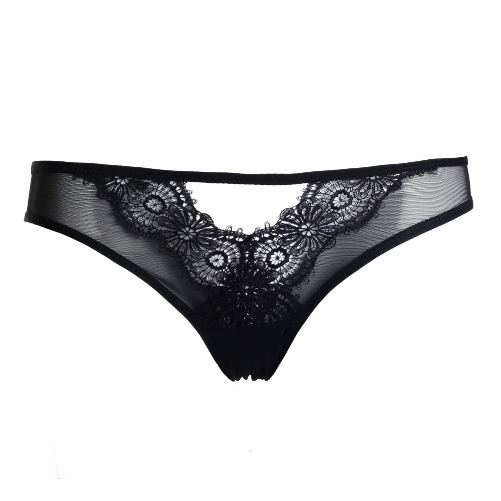 Black Mesh Panties With Lace and Cut-out Detailing by Flash