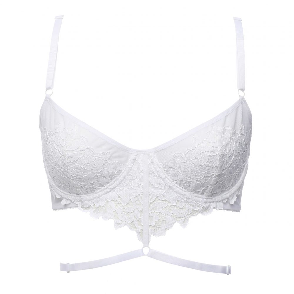 White Mesh Bra With Delicate Lace and Bondage Detailing by Flash