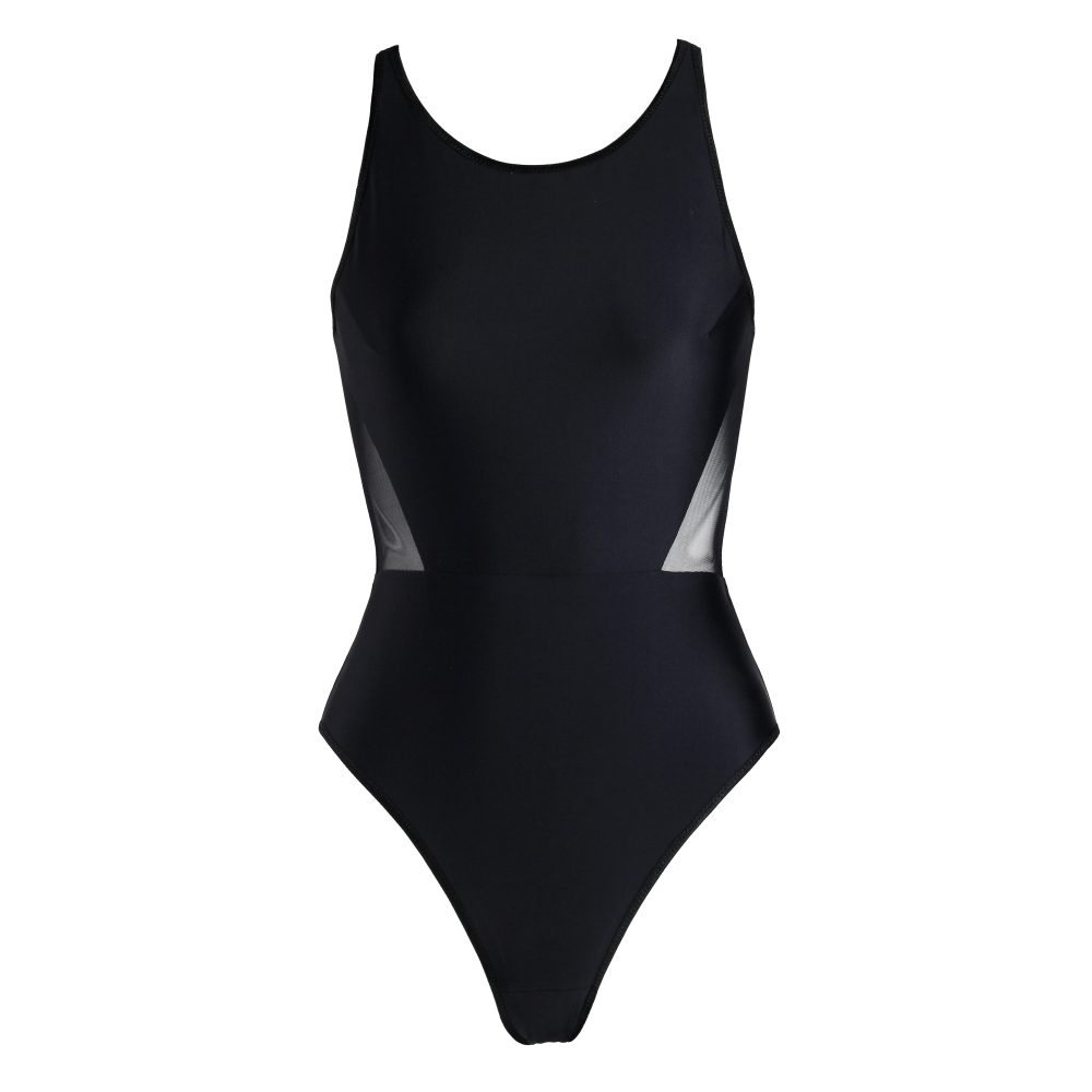 Black One-Piece Swimsuit With Mesh Sides by Flash You And Me