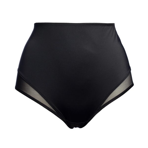 Black High Waist Bikini Bottoms With Sheer Mesh Detailing