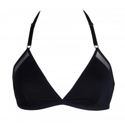 Geometric Black Jersey Bralette with Mesh Detailing by Flash