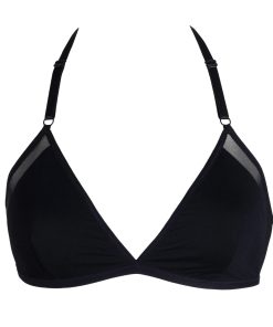 Black Jersey Triangle Bralette with Sheer Mesh Sides