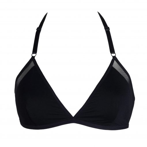 Black Jersey Triangle Bralette with Sheer Mesh Sides