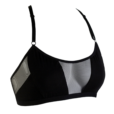 Geometric Black Jersey Bralette with Mesh Detailing by Flash