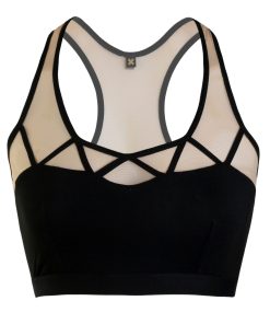 Sporty Racer Back Crop Top From Organic Jersey and Nude Mesh