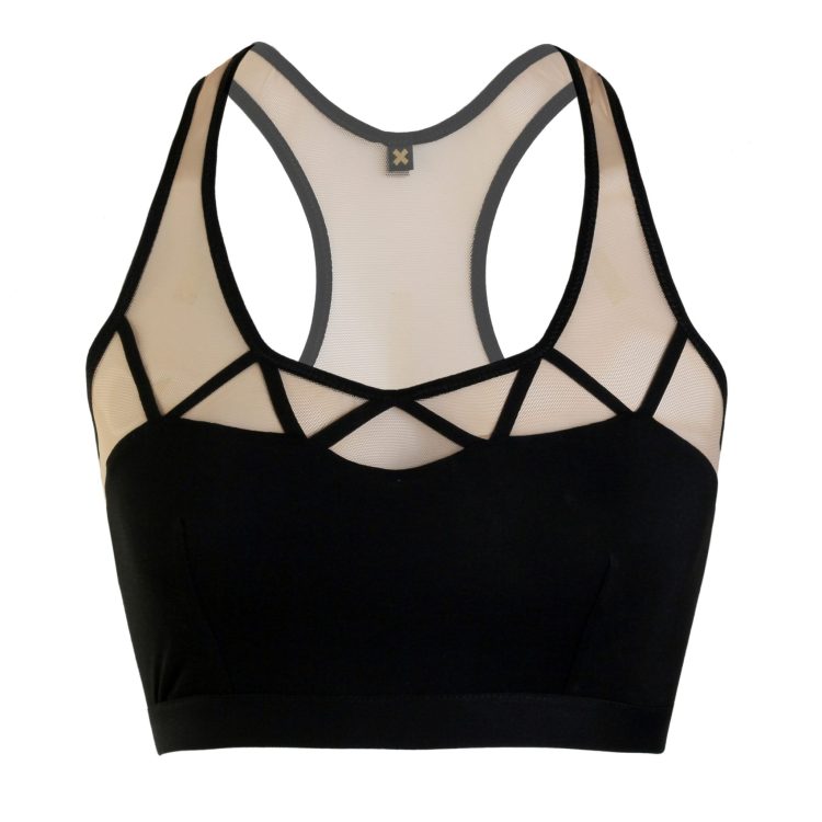 Sporty Racer Back Crop Top From Organic Jersey and Nude Mesh