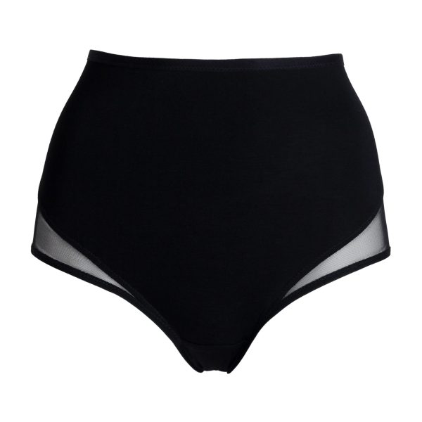 High Waist Black Jersey Panties with Sheer Back