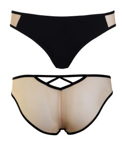 Black Jersey Panties with Sheer Nude Mesh Back