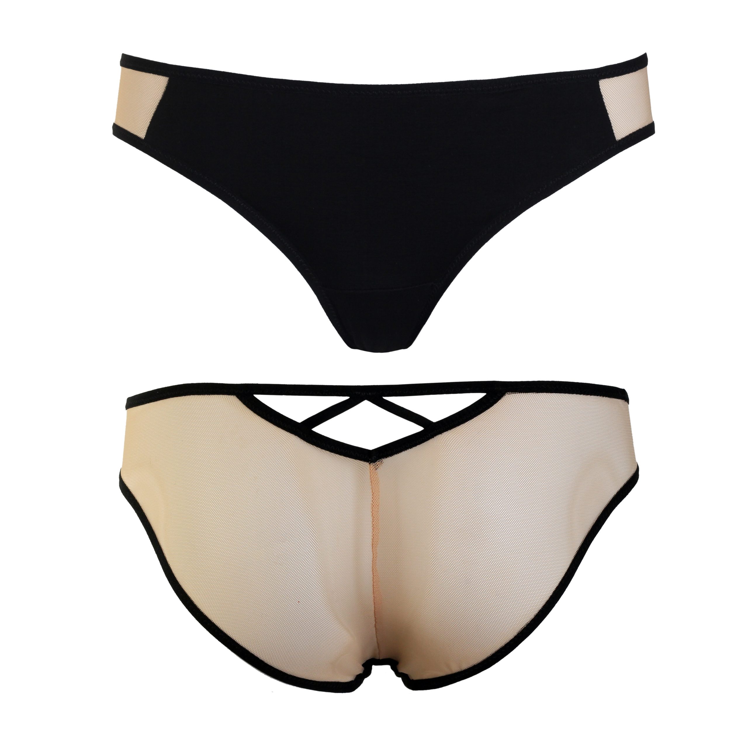 Black Jersey Panties with Sheer Nude Mesh Back by Flash