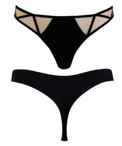 Low cut Jersey Thong with Nude Mesh and Decorative Straps